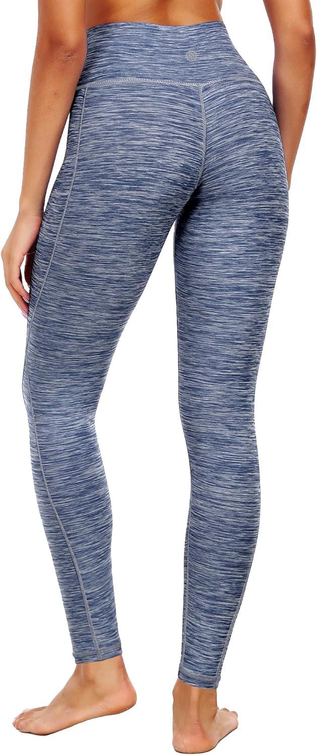 imageNELEUS Womens High Waist Running Workout Leggings for Yoga with Pockets9033 Yoga Pant 2 Pack Black navy Blue