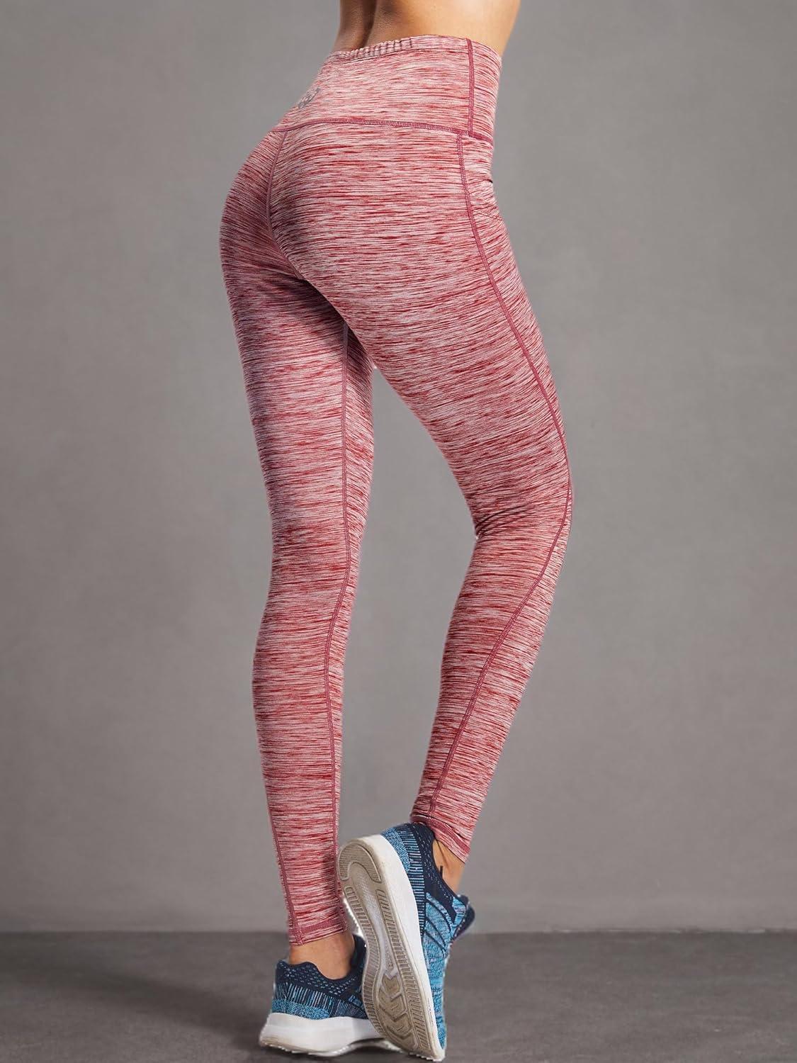 imageNELEUS Womens High Waist Running Workout Leggings for Yoga with Pockets9033 Yoga Pant 2 Pack Black red