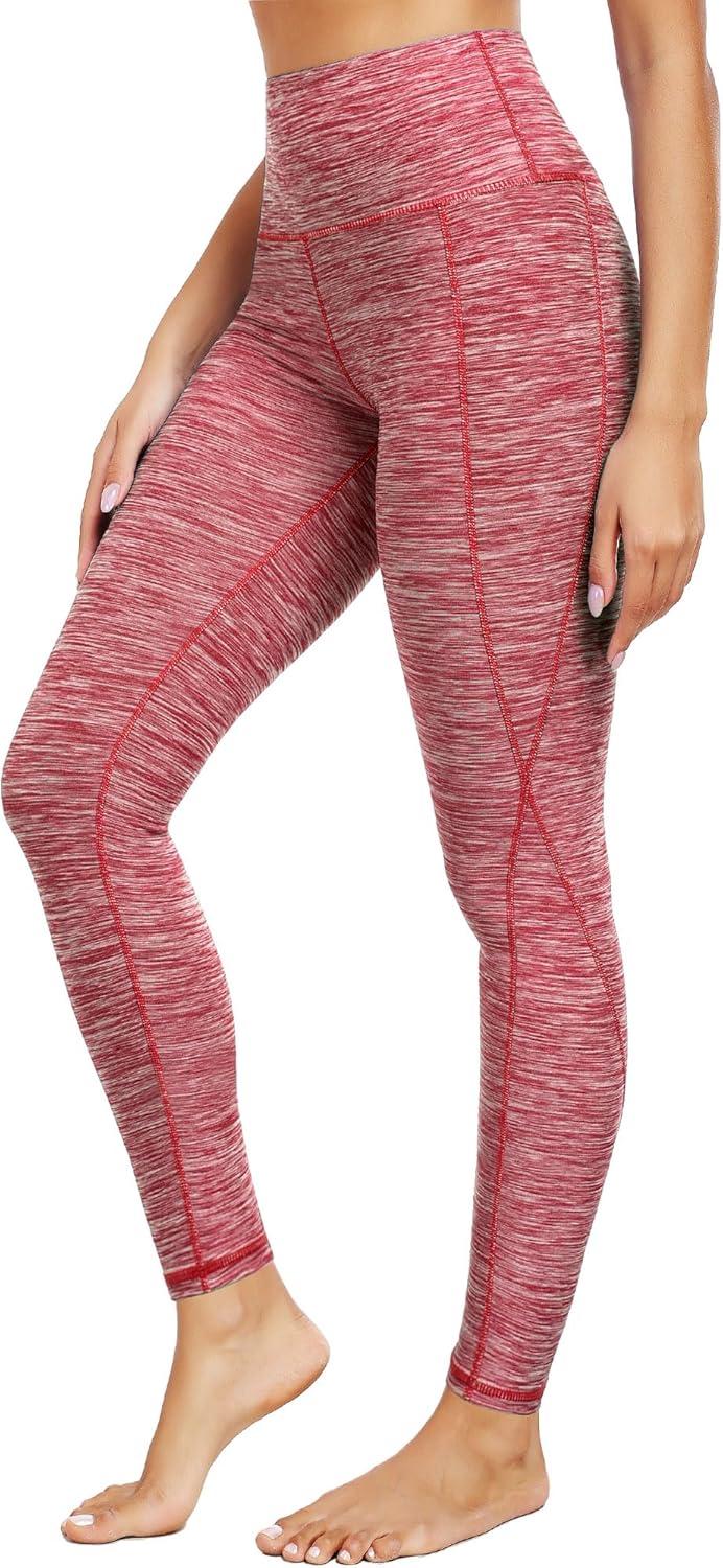 imageNELEUS Womens High Waist Running Workout Leggings for Yoga with Pockets9033 Yoga Pant 2 Pack Black red