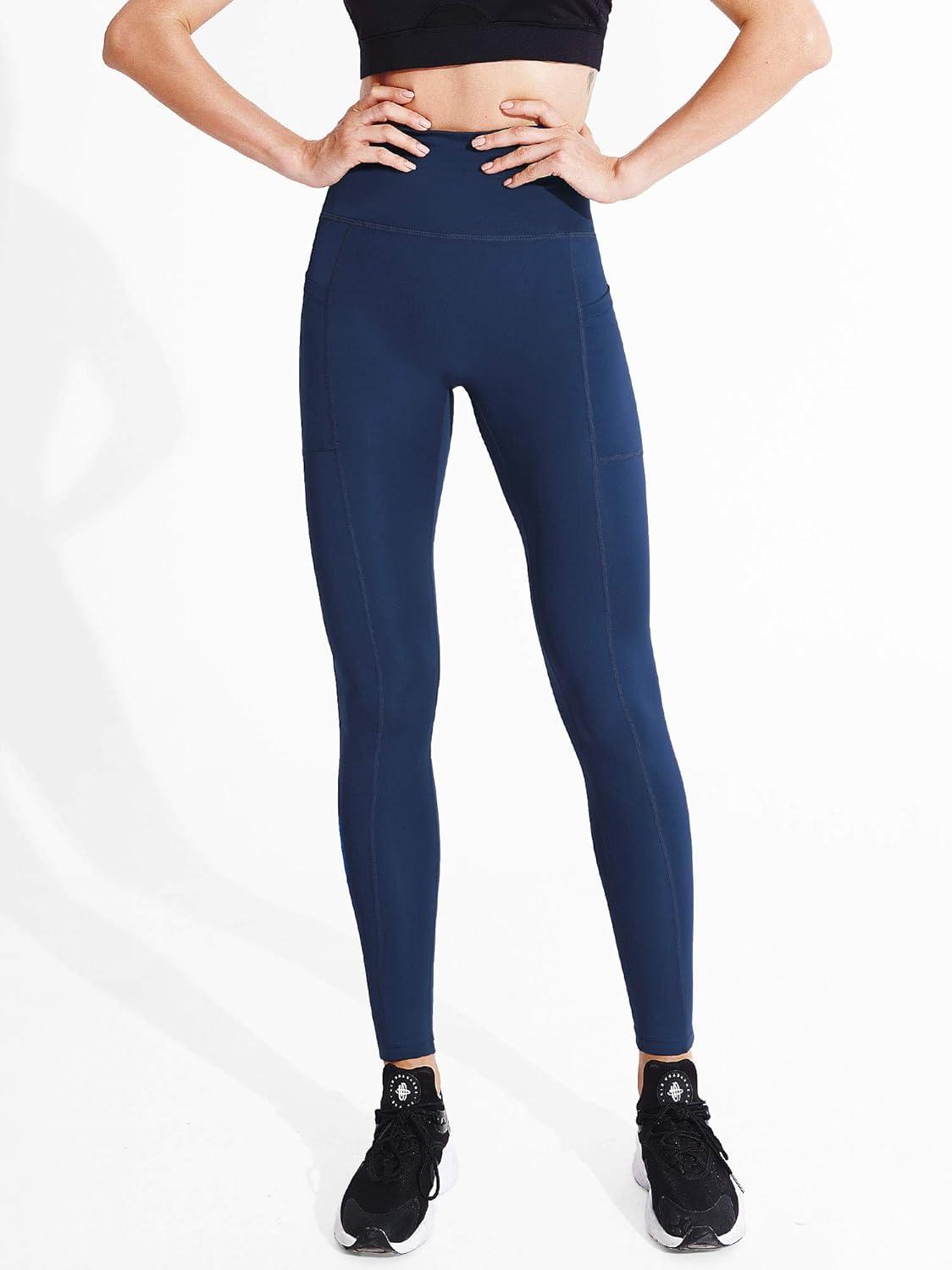 imageNELEUS Womens High Waist Running Workout Leggings for Yoga with Pockets9048 2 Pack blackNavy