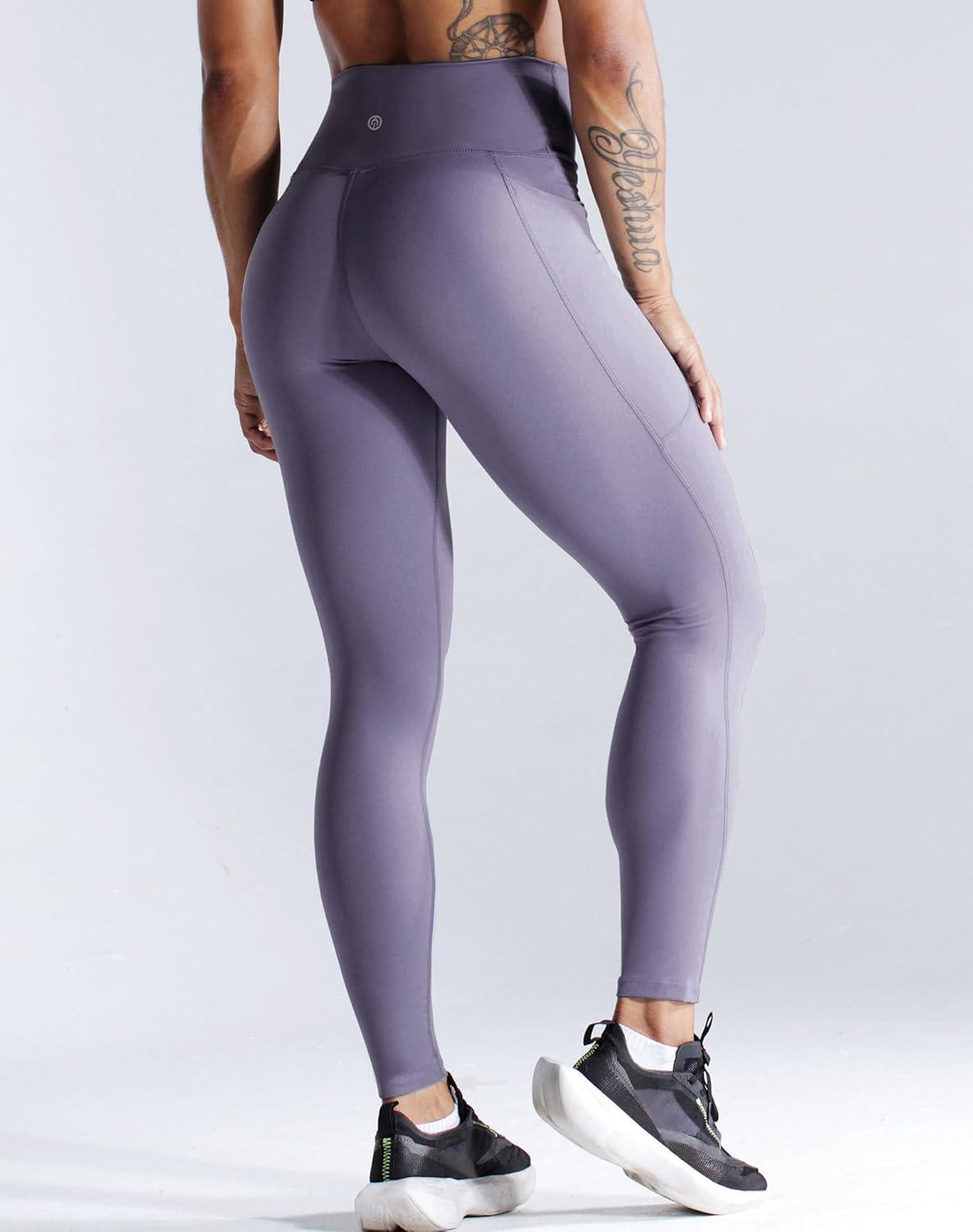 imageNELEUS Womens High Waist Running Workout Leggings for Yoga with Pockets9069 BackLight Purple  2 Pack