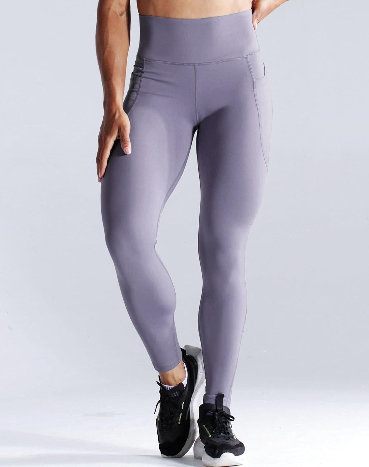 imageNELEUS Womens High Waist Running Workout Leggings for Yoga with Pockets9069 BackLight Purple  2 Pack
