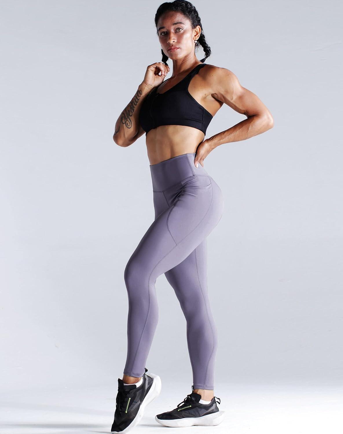 imageNELEUS Womens High Waist Running Workout Leggings for Yoga with Pockets9069 BackLight Purple  2 Pack
