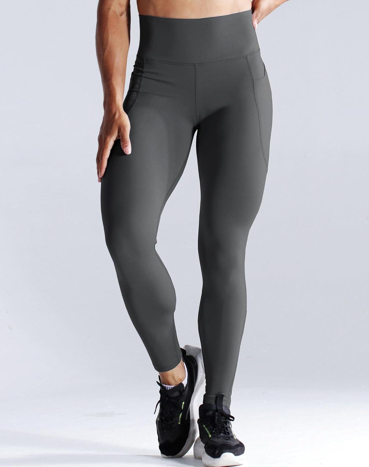 imageNELEUS Womens High Waist Running Workout Leggings for Yoga with Pockets9069 BlackGrey  2 Pack