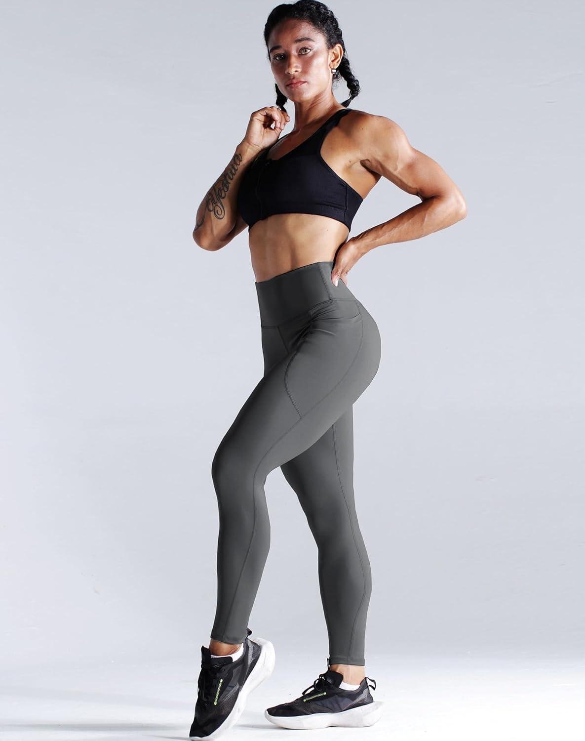 imageNELEUS Womens High Waist Running Workout Leggings for Yoga with Pockets9069 BlackGrey  2 Pack
