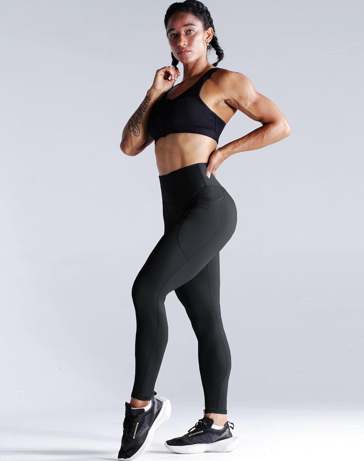 imageNELEUS Womens High Waist Running Workout Leggings for Yoga with Pockets9069 BlackGrey  2 Pack