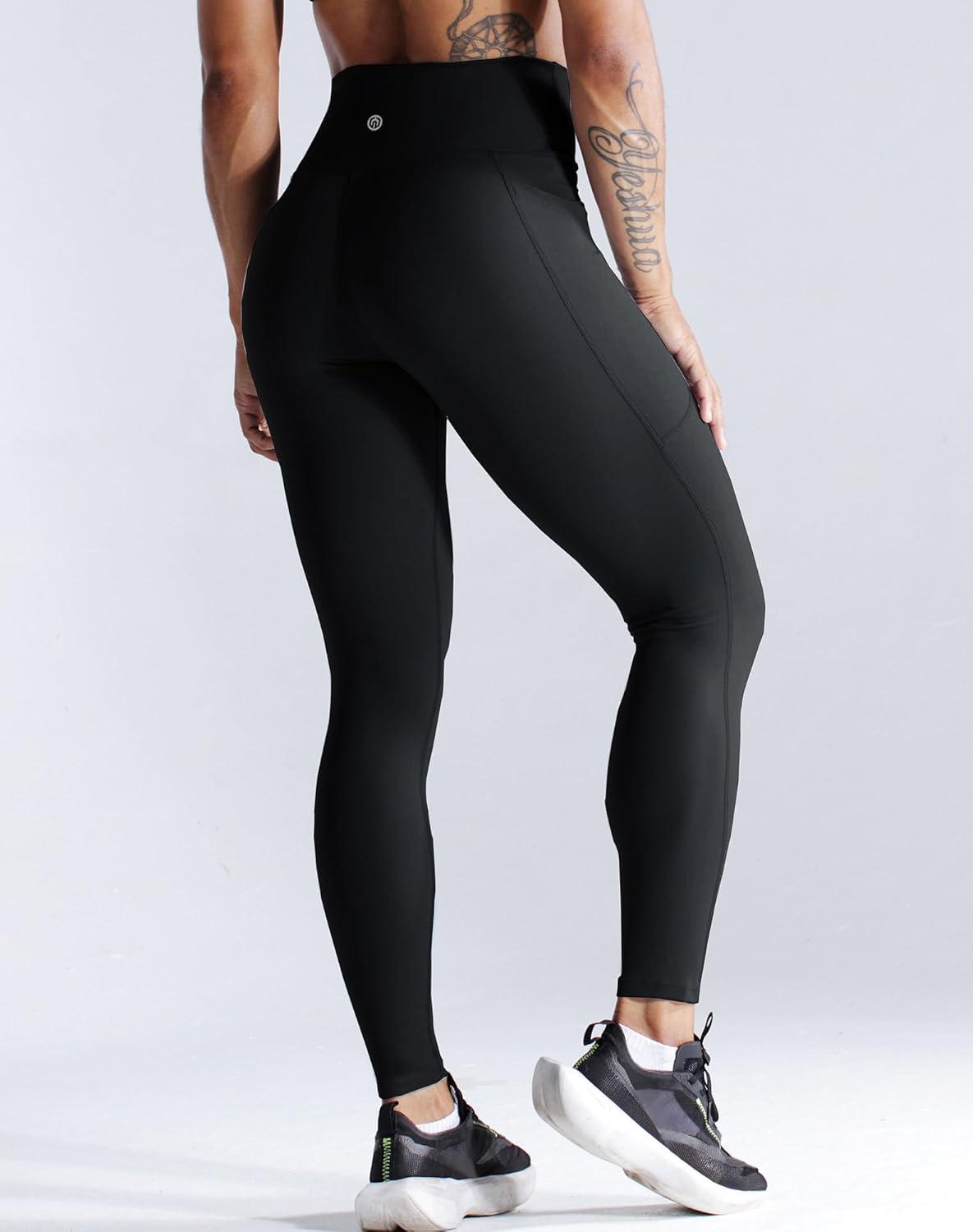 imageNELEUS Womens High Waist Running Workout Leggings for Yoga with Pockets9069 BlackGrey  2 Pack