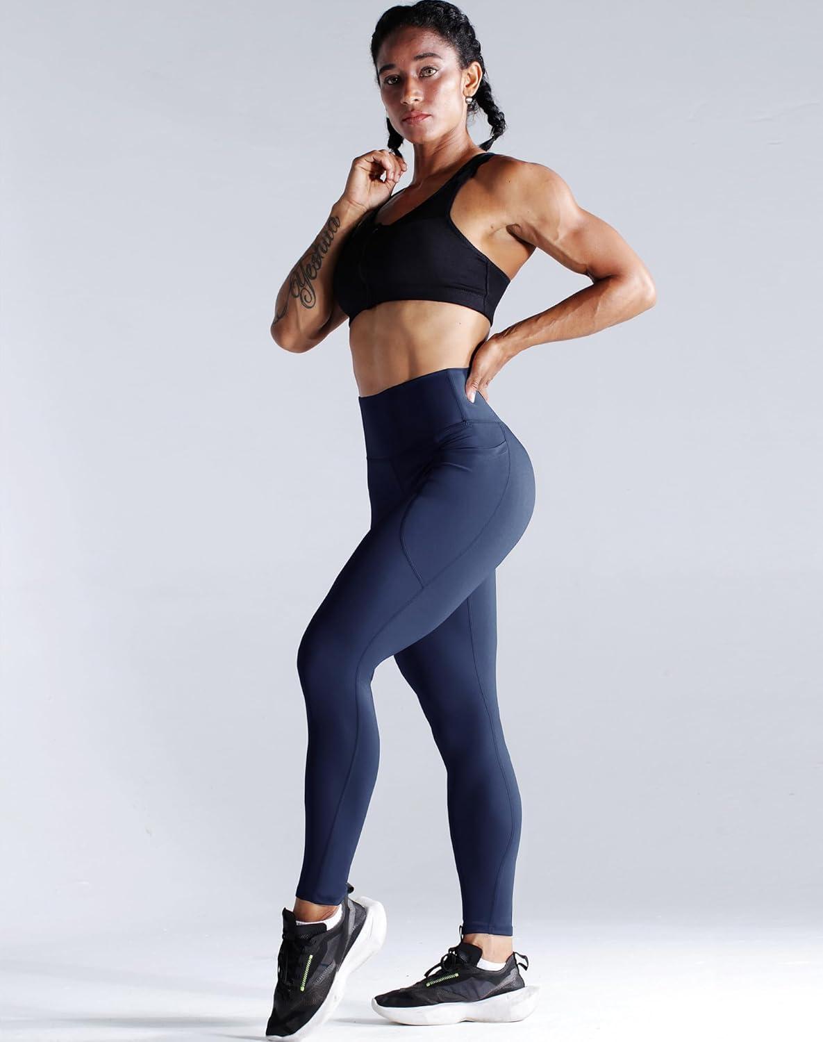 imageNELEUS Womens High Waist Running Workout Leggings for Yoga with Pockets9069 BlackGreyDark Navy 3 Pack