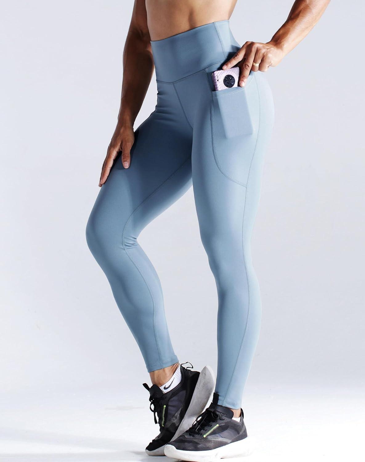 imageNELEUS Womens High Waist Running Workout Leggings for Yoga with Pockets9069 BlackGreyLight Steel Blue 3 Pack