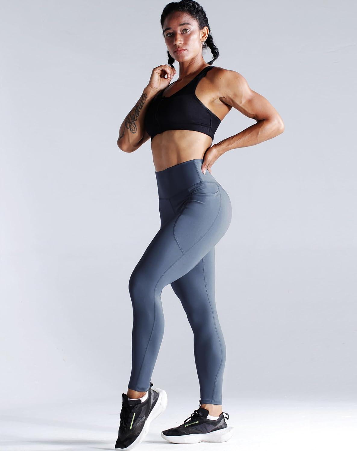 imageNELEUS Womens High Waist Running Workout Leggings for Yoga with Pockets9069 BlackGreyNavy Blue 3 Pack