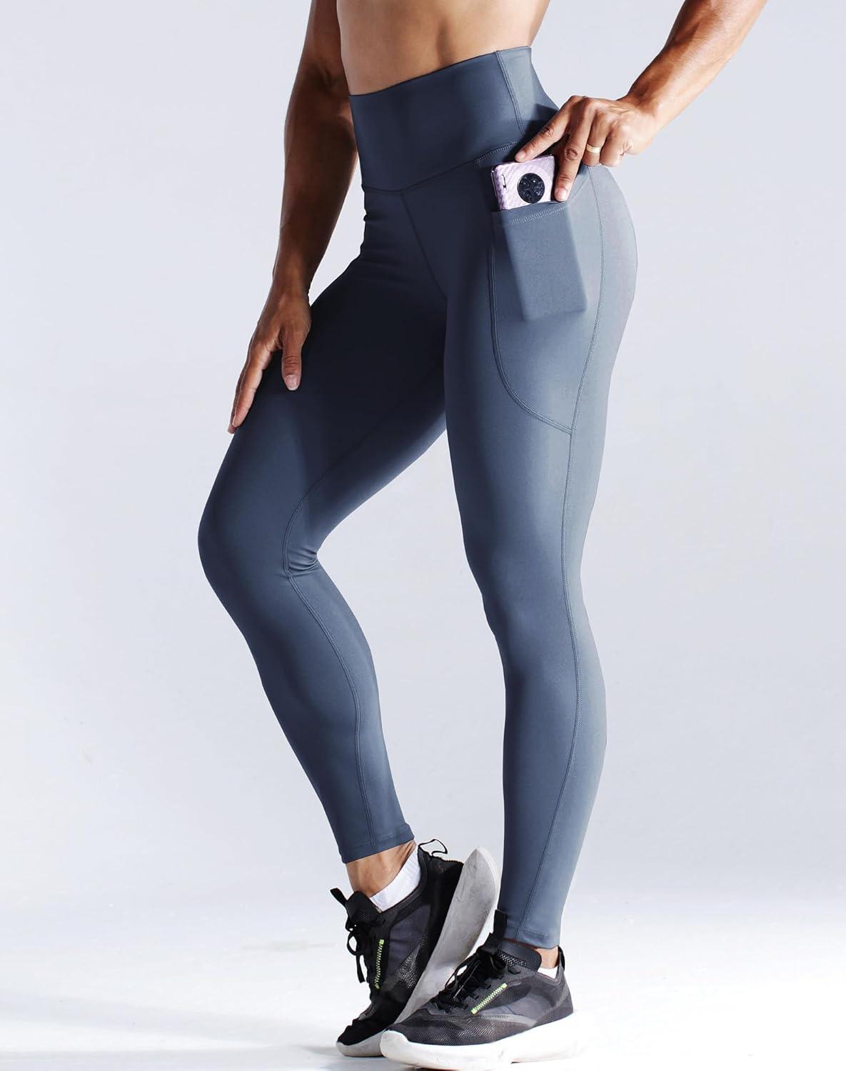 imageNELEUS Womens High Waist Running Workout Leggings for Yoga with Pockets9069 BlackGreyNavy Blue 3 Pack