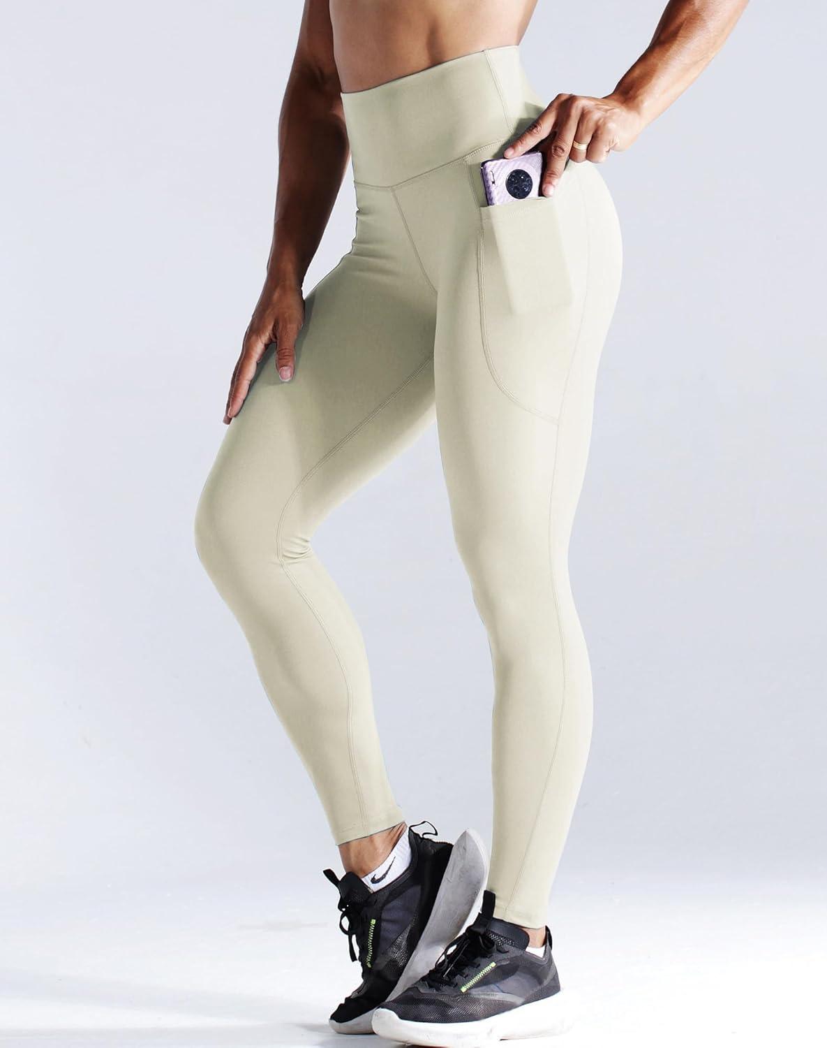 imageNELEUS Womens High Waist Running Workout Leggings for Yoga with Pockets9069 BlackLight Steel BlueIvory 3 Pack