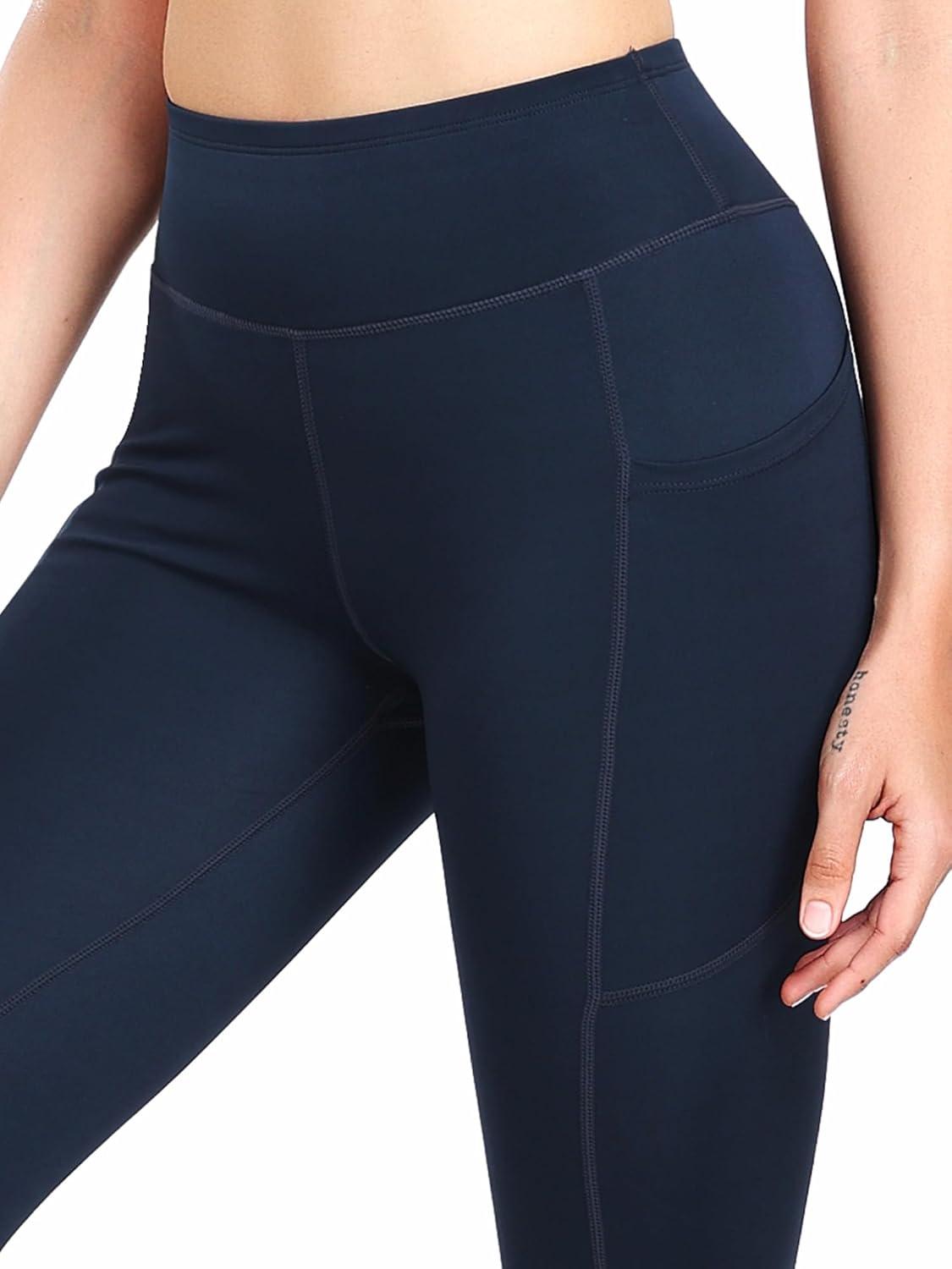 imageNELEUS Womens High Waist Running Workout Leggings for Yoga with Pockets9152 Black grey navy Blue  Pack of 3