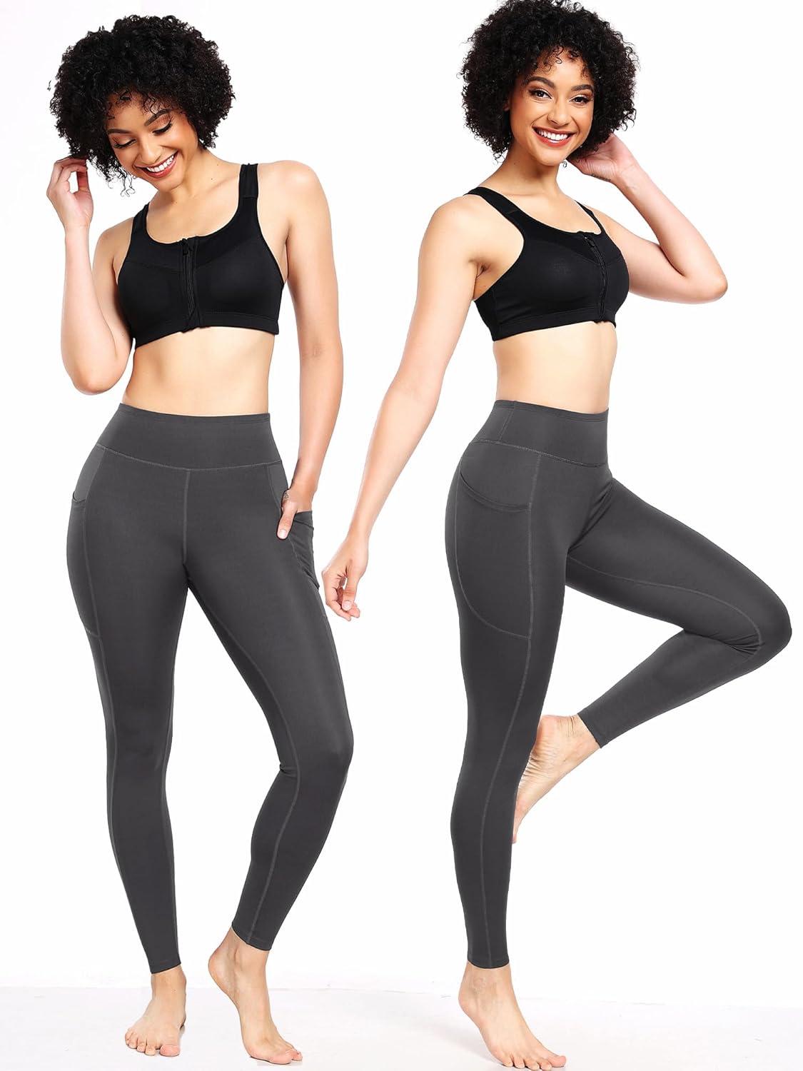 imageNELEUS Womens High Waist Running Workout Leggings for Yoga with Pockets9152 Black grey red  Pack of 3