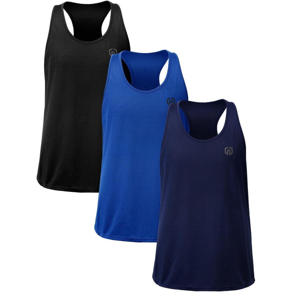 imageNELEUS Mens 3 Pack Dry Fit YBack Muscle Tank Workout Gym Shirt5031 3 Pack Black blue navy