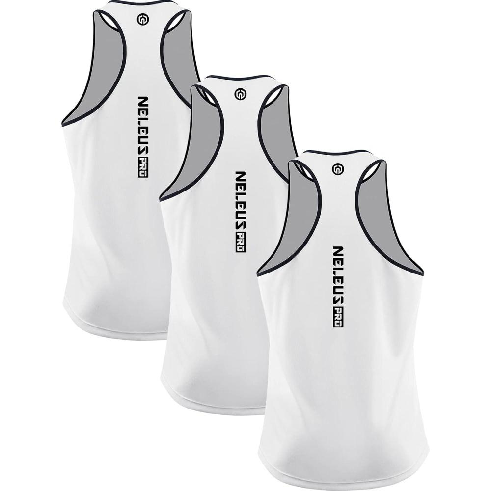 imageNELEUS Mens 3 Pack Dry Fit YBack Muscle Tank Workout Gym Shirt5097 WhiteWhiteWhite 3 Pack