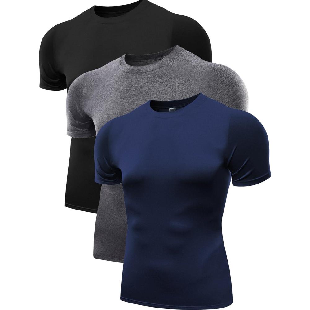 imageNELEUS Mens 3 or 4 Pack Workout Athletic Compression Shirts5011 3 Pack Black grey navy Blue