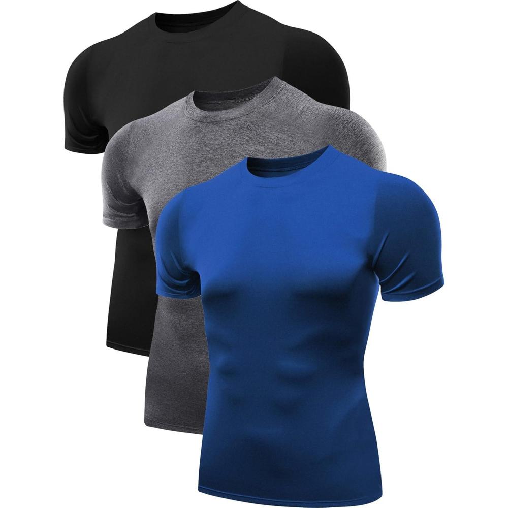 imageNELEUS Mens 3 or 4 Pack Workout Athletic Compression Shirts5011 3 Packblack blue grey