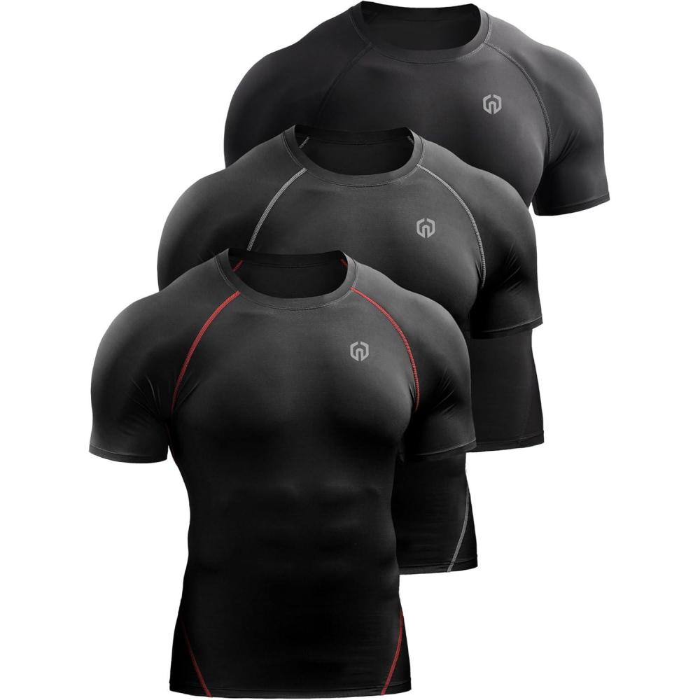 imageNELEUS Mens 3 or 4 Pack Workout Athletic Compression Shirts5022 BlackBlackgreyBlackred