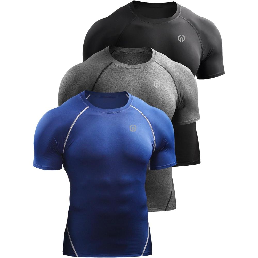 imageNELEUS Mens 3 or 4 Pack Workout Athletic Compression Shirts5022 BlackGreyBlue