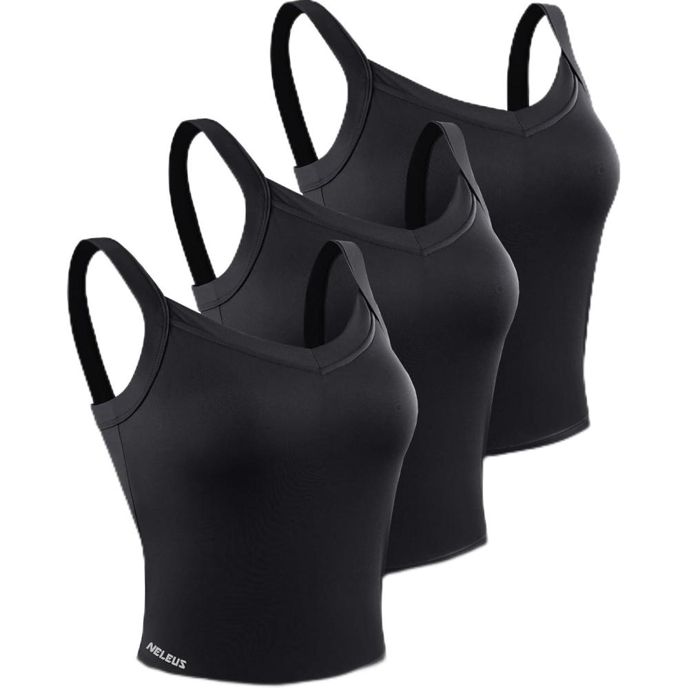 imageNELEUS Womens 3 Pack Athletic Cropped Tank Top Padded Bra8196 BlackBlackBlack