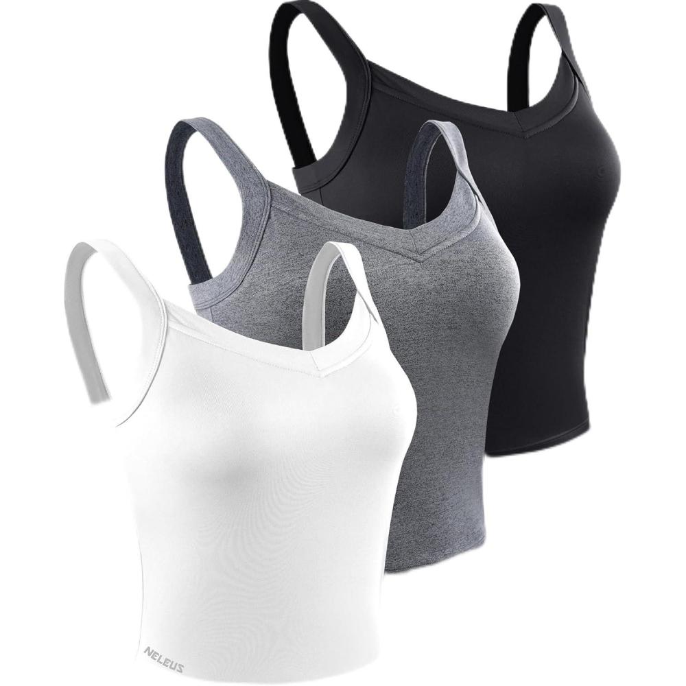 imageNELEUS Womens 3 Pack Athletic Cropped Tank Top Padded Bra8196 BlackGreyWhite