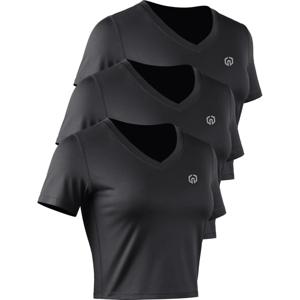 imageNELEUS Womens 3 Pack Compression Workout Athletic ShirtVneck BlackBlackBlack  3 Pack