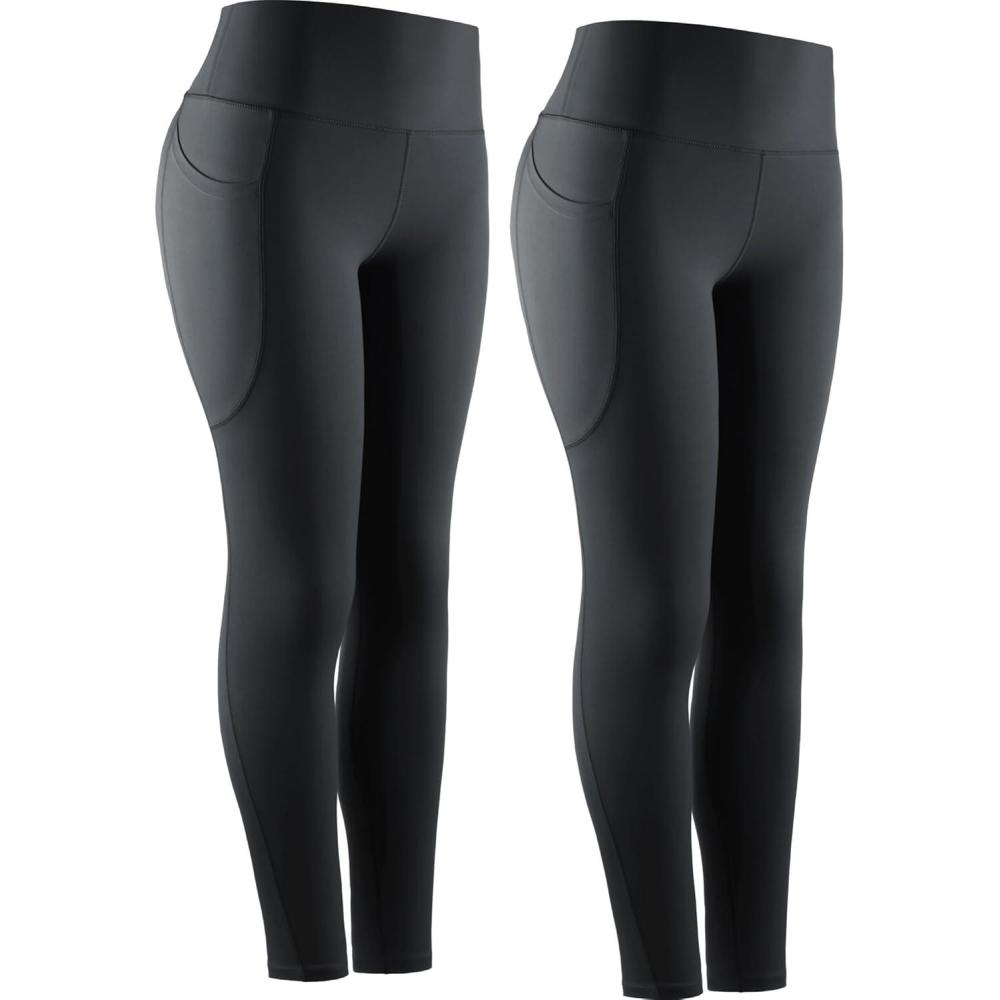 imageNELEUS Womens High Waist Running Workout Leggings for Yoga with Pockets9069 BlackBlack  2 Pack