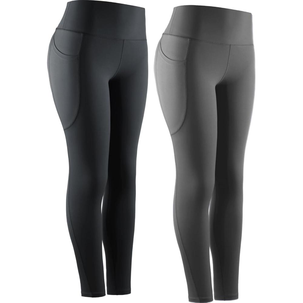 imageNELEUS Womens High Waist Running Workout Leggings for Yoga with Pockets9069 BlackGrey  2 Pack