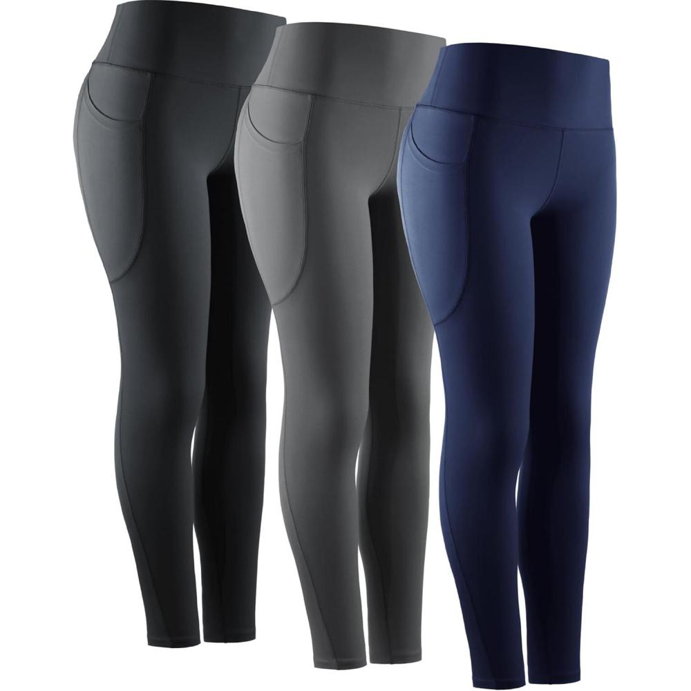 imageNELEUS Womens High Waist Running Workout Leggings for Yoga with Pockets9069 BlackGreyDark Navy 3 Pack