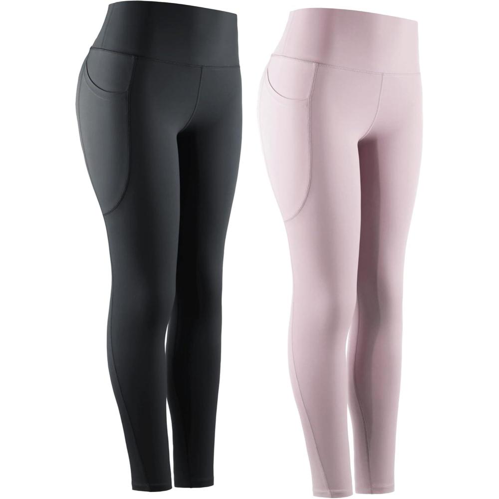 imageNELEUS Womens High Waist Running Workout Leggings for Yoga with Pockets9069 BlackLavender Blush  2 Pack