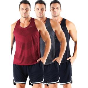 imageNELEUS Mens 3 Pack Dry Fit YBack Muscle Tank Workout Gym Shirt5161 BlackGreyRed