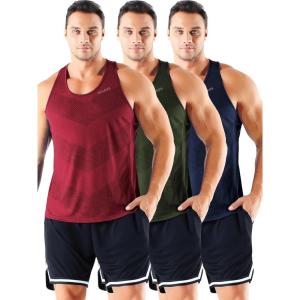 imageNELEUS Mens 3 Pack Dry Fit YBack Muscle Tank Workout Gym Shirt5161 RedOlive GreenNavy Blue