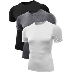imageNELEUS Mens 3 or 4 Pack Workout Athletic Compression Shirts5011 3 Pack Black grey white