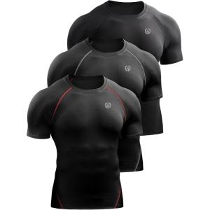 imageNELEUS Mens 3 or 4 Pack Workout Athletic Compression Shirts5022 BlackBlackgreyBlackred