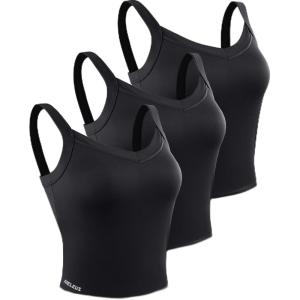 imageNELEUS Womens 3 Pack Athletic Cropped Tank Top Padded Bra8196 BlackBlackBlack