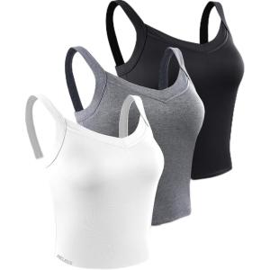 imageNELEUS Womens 3 Pack Athletic Cropped Tank Top Padded Bra8196 BlackGreyWhite