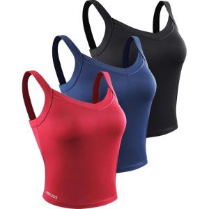 imageNELEUS Womens 3 Pack Athletic Cropped Tank Top Padded Bra8196 BlackRedNavy Blue