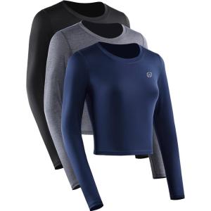 imageNELEUS Womens 3 Pack Compression Workout Athletic ShirtBlackGreyNavy Blue  Long Sleeve