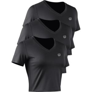 imageNELEUS Womens 3 Pack Compression Workout Athletic ShirtVneck BlackBlackBlack  3 Pack