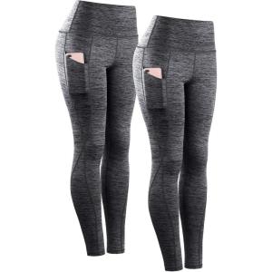 imageNELEUS Womens High Waist Running Workout Leggings for Yoga with Pockets9033 Yoga Pant 2 Pack Black black