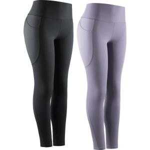 imageNELEUS Womens High Waist Running Workout Leggings for Yoga with Pockets9069 BackLight Purple  2 Pack