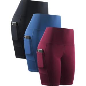 imageNELEUS Womens 8quot Biker Shorts High Waist Tummy Control Workout Running Shorts for Gym Yoga9044 BlackBlueRed 3 Pack