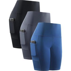 imageNELEUS Womens 8quot Biker Shorts High Waist Tummy Control Workout Running Shorts for Gym Yoga9044 BlackGreyBlue 3 Pack