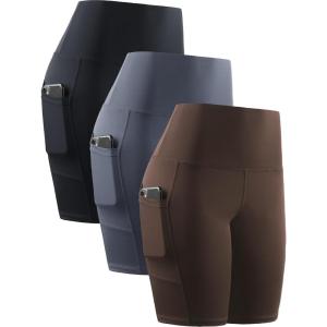 imageNELEUS Womens 8quot Biker Shorts High Waist Tummy Control Workout Running Shorts for Gym Yoga9044 BlackGreyCoffee 3 Pack