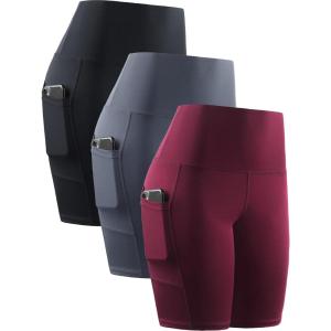 imageNELEUS Womens 8quot Biker Shorts High Waist Tummy Control Workout Running Shorts for Gym Yoga9044 BlackGreyRed 3 Pack