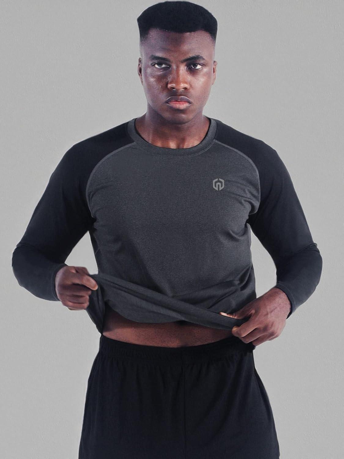 imageNELEUS Mens Running Shirt Long Sleeve Workout Shirts50733 PackDark GreySlate GreyLight GreenXLarge