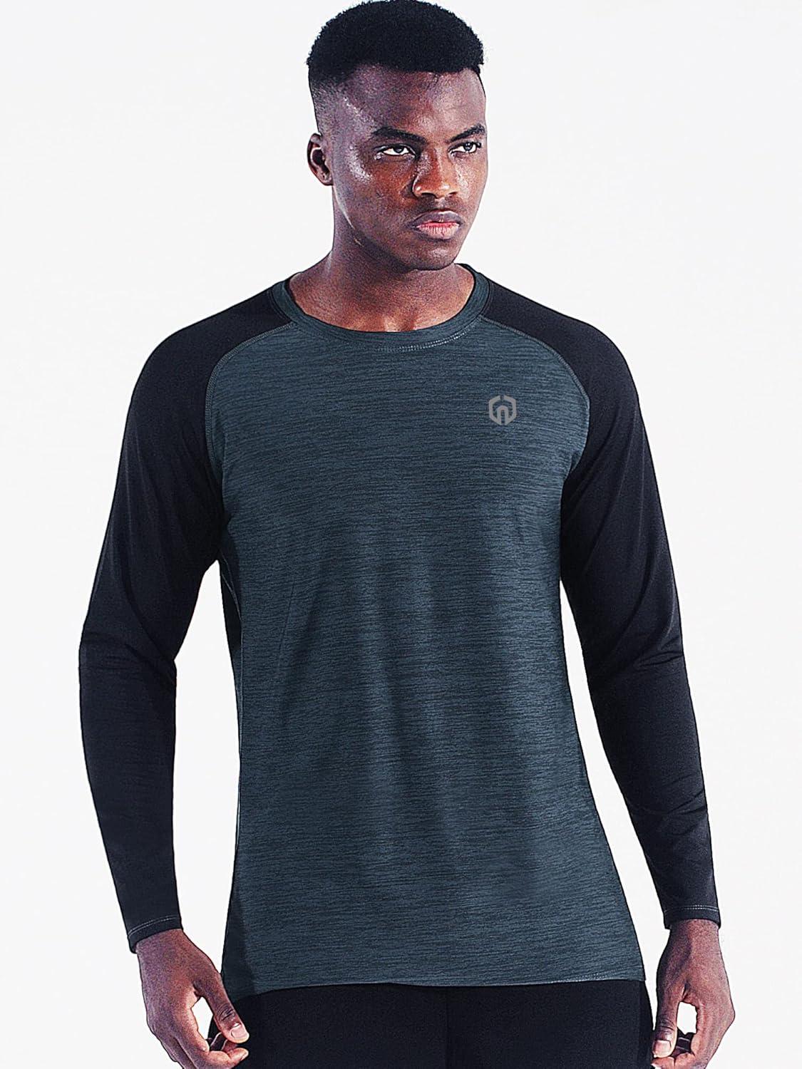 imageNELEUS Mens Running Shirt Long Sleeve Workout Shirts50733 PackDark GreySlate GreyLight GreenXLarge