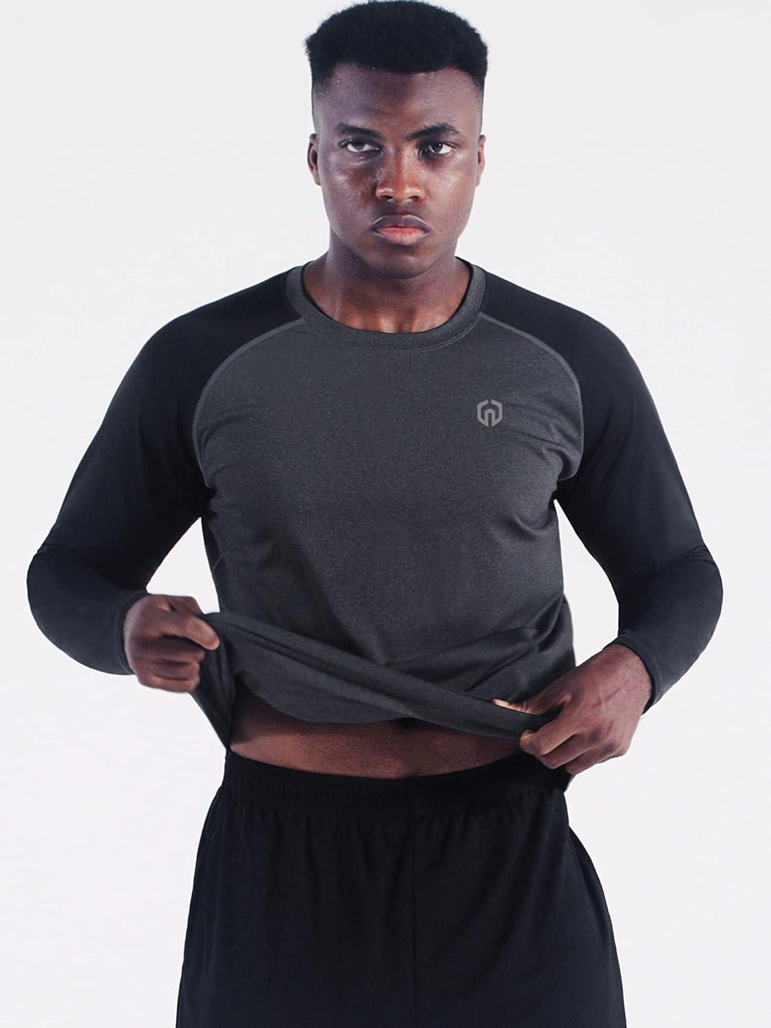 imageNELEUS Mens Running Shirt Long Sleeve Workout Shirts50733 PackDark GreySlate GreyLight GreenXLarge