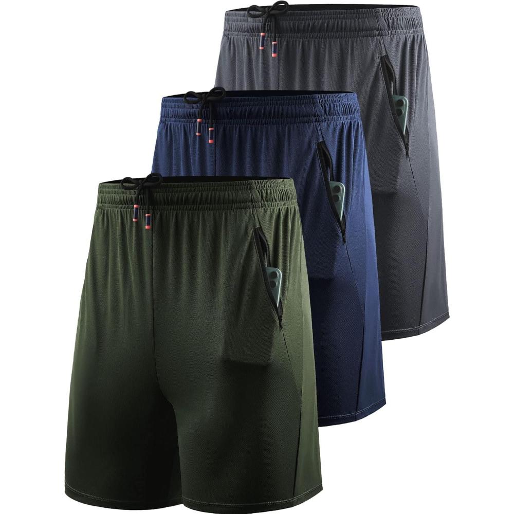 imageNELEUS Mens Basketball Shorts 7quot Workout Running Shorts6083 3 Pack greyNavyOlive Green